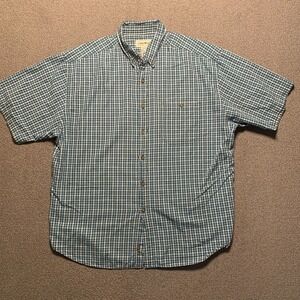 Eddie Bauer Mens Shirt Size XL Blue White Button Up Check Collar Short Sleeve